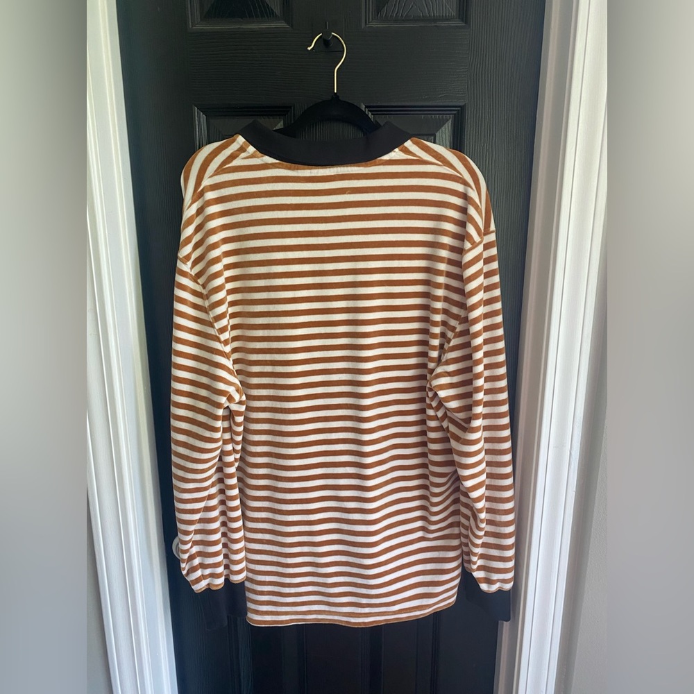 Puma Downtown Velour Orange and White Stripped Long Sleeve-Size Polo-Size L - Picture 10 of 10